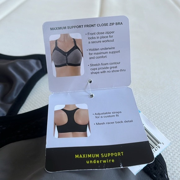 NWT Wacoal Zip Front Underwire Sports Bra Gray Black Women's Sz 30C - Picture 3 of 4